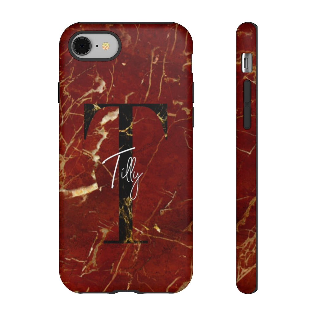 Red With Rose Gold Cracks Initial And Full Name