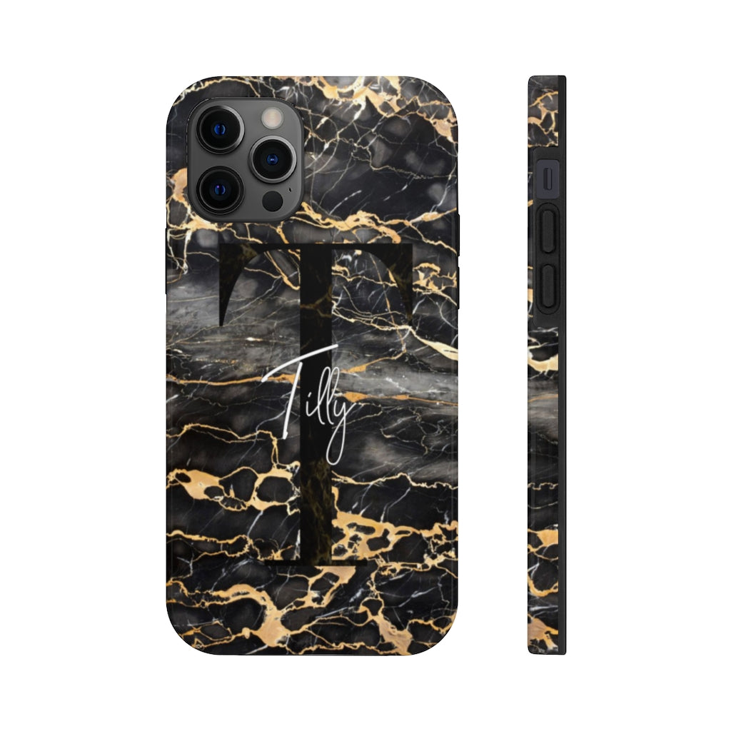 Personalized Black With Rose Gold Cracks Phone Case