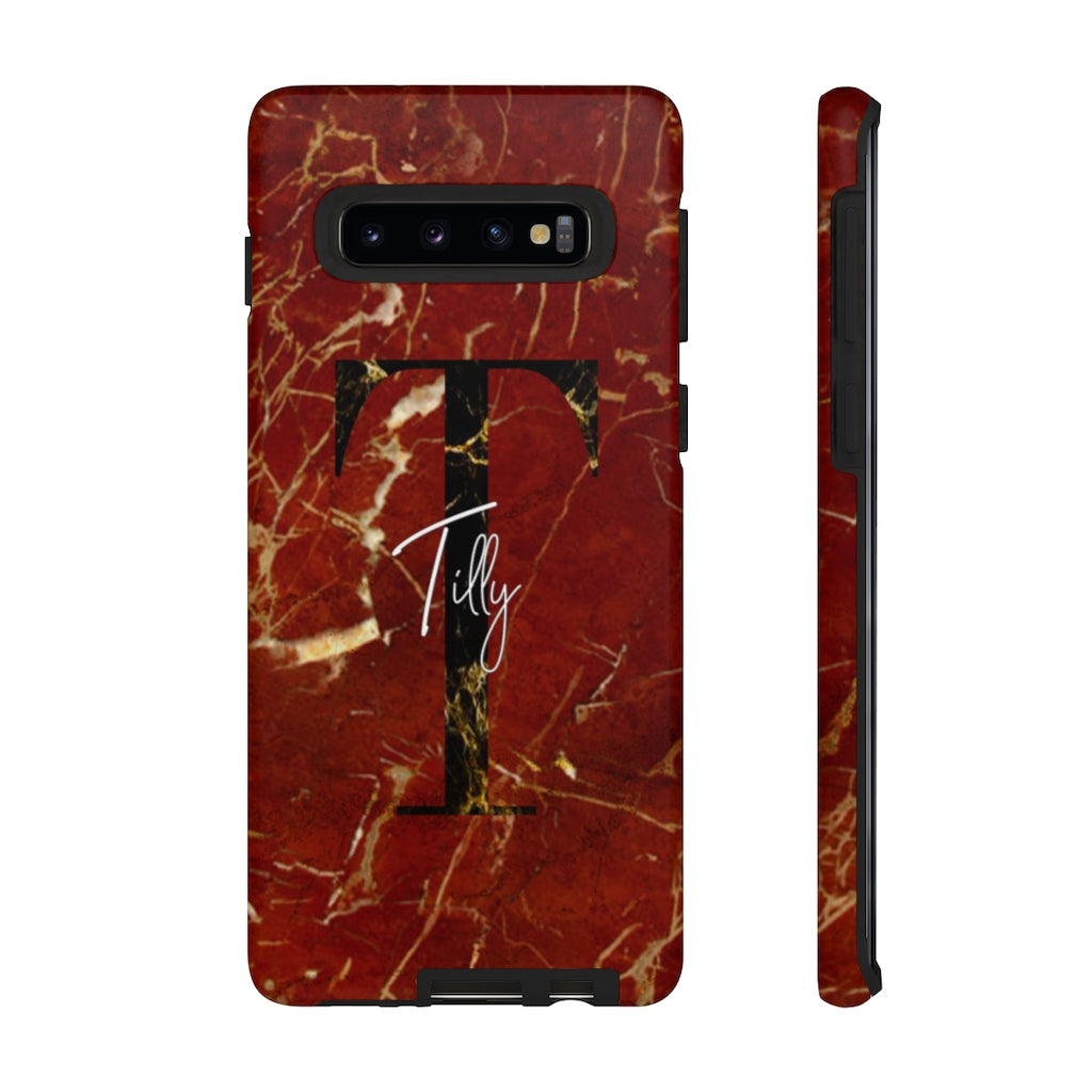 Red With Rose Gold Cracks Initial And Full Name
