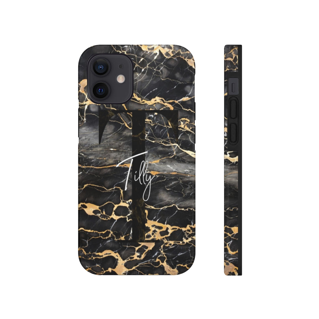Personalized Black With Rose Gold Cracks Phone Case
