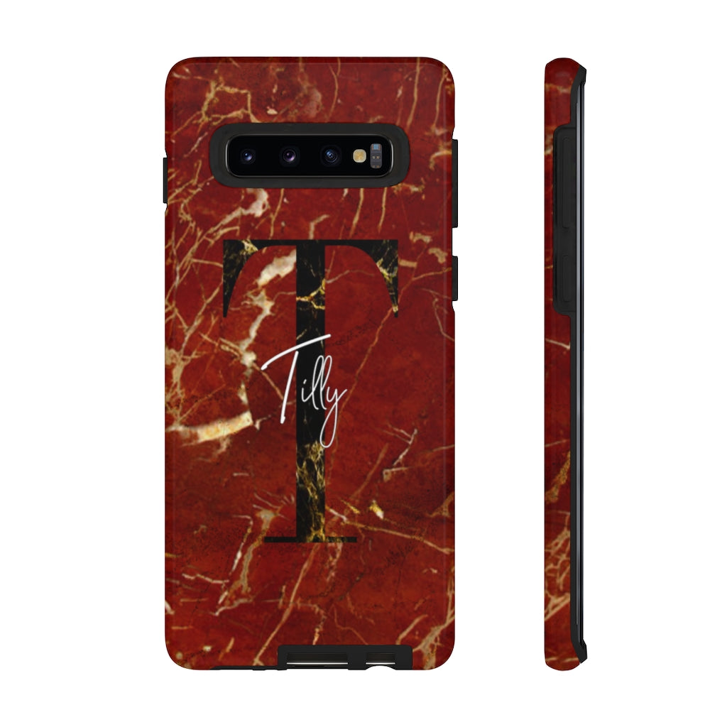 Red With Rose Gold Cracks Initial And Full Name