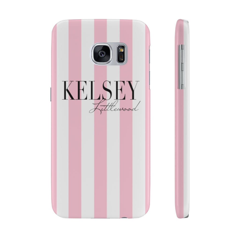 Personalized Pink Stripes Slim Phone Case