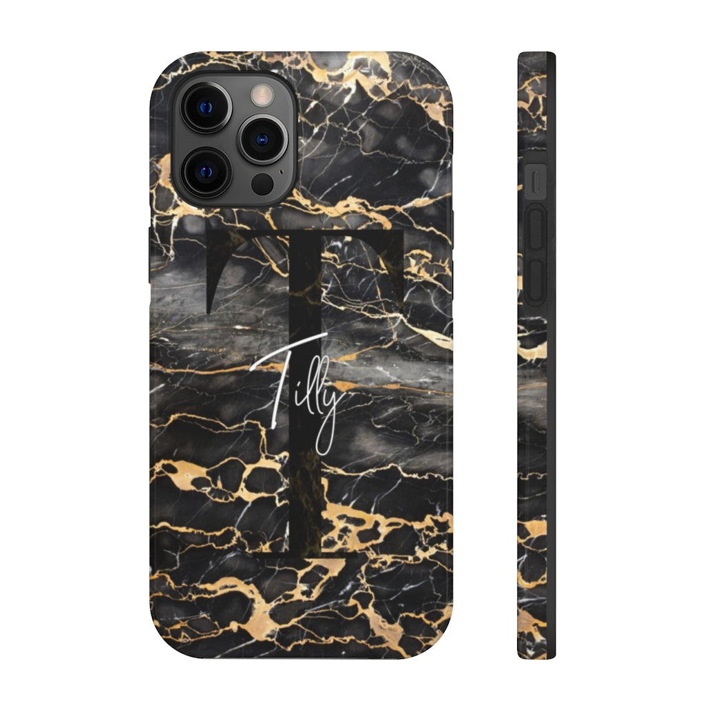 Personalized Black With Rose Gold Cracks Phone Case