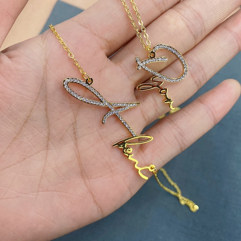Personalized First Letter Iced Signature Necklace