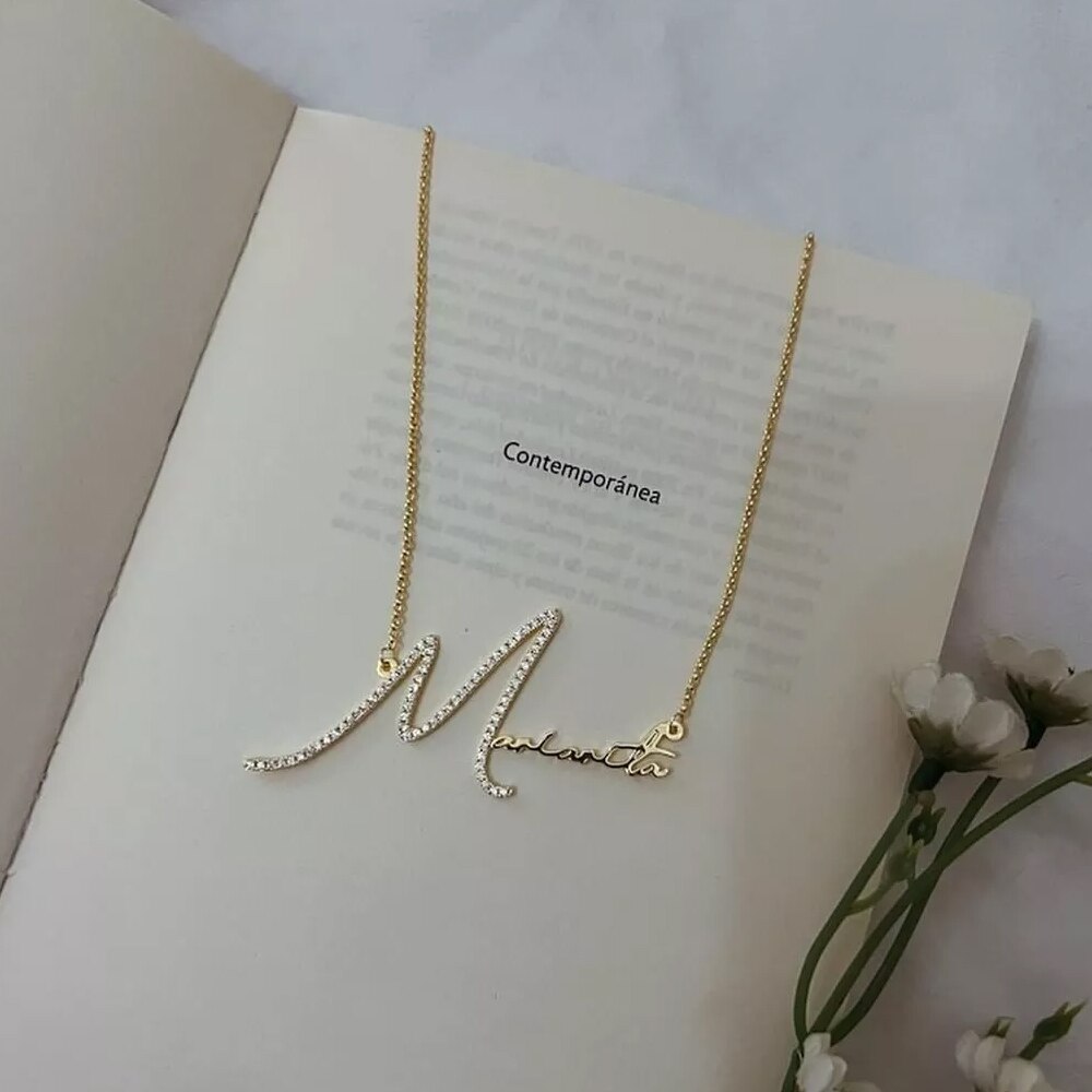 Personalized First Letter Iced Signature Necklace