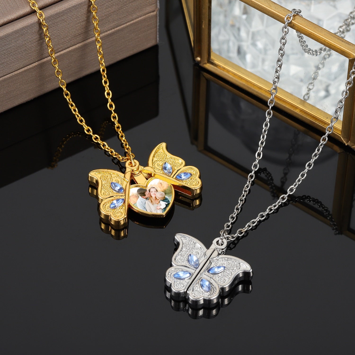 Custom Butterfly Photo Necklace