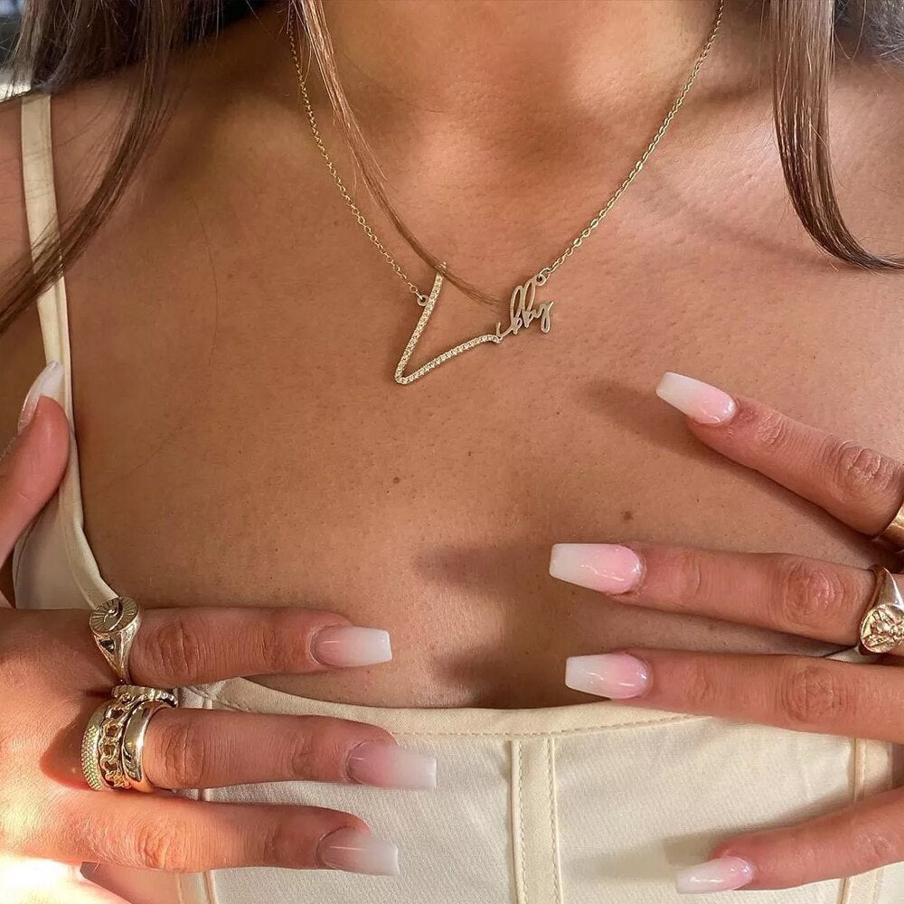 Personalized First Letter Iced Signature Necklace