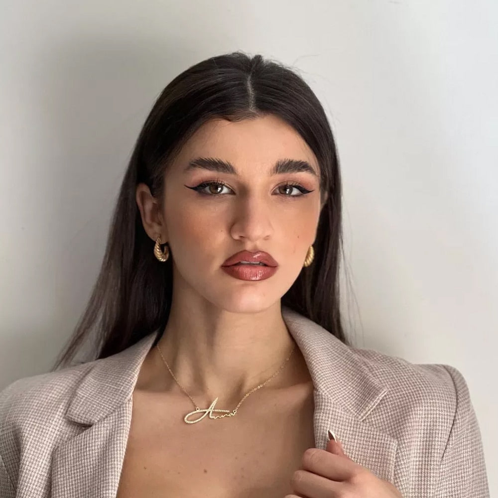 Personalized First Letter Iced Signature Necklace