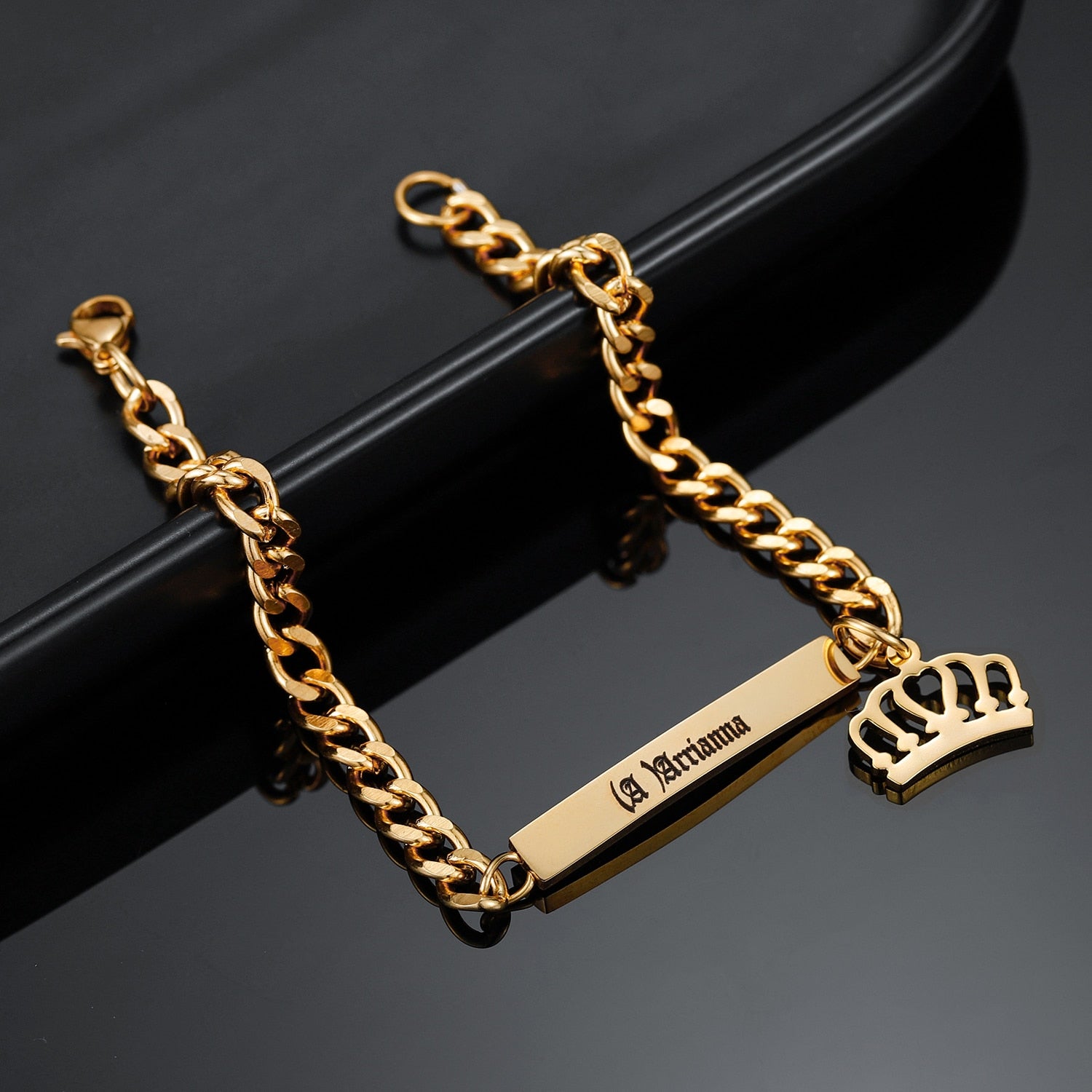 Personalized Baby Name Bar Crown Bracelet