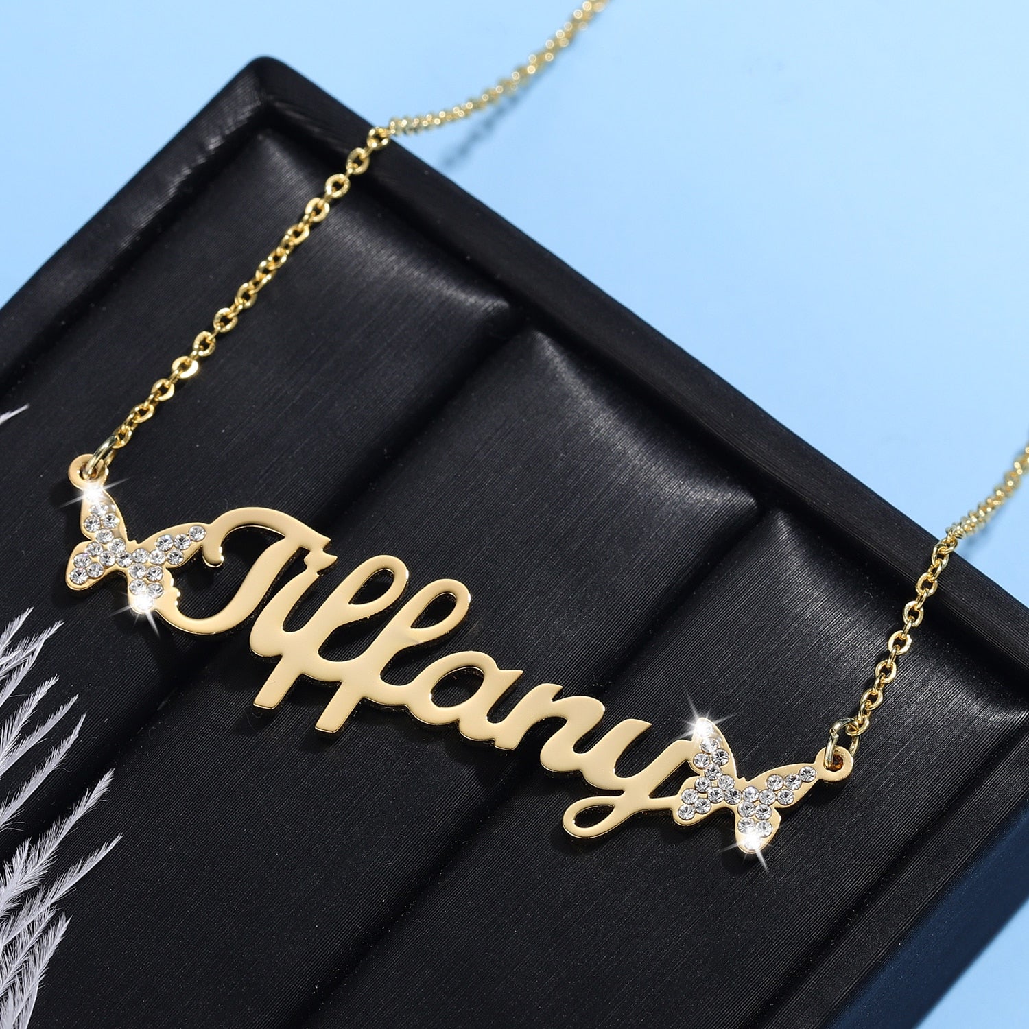 Personalized Iced Double Butterfly Necklace