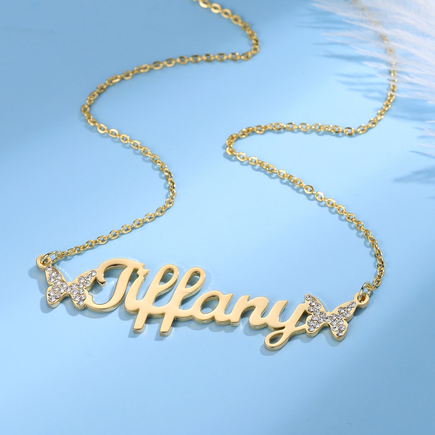Personalized Iced Double Butterfly Necklace