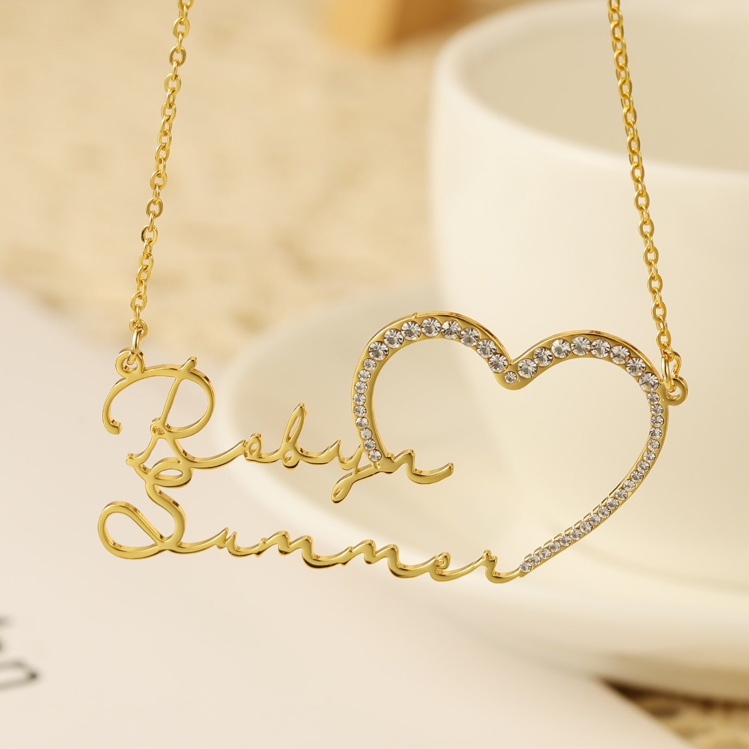 Personalized Double Name Iced Heart Necklace