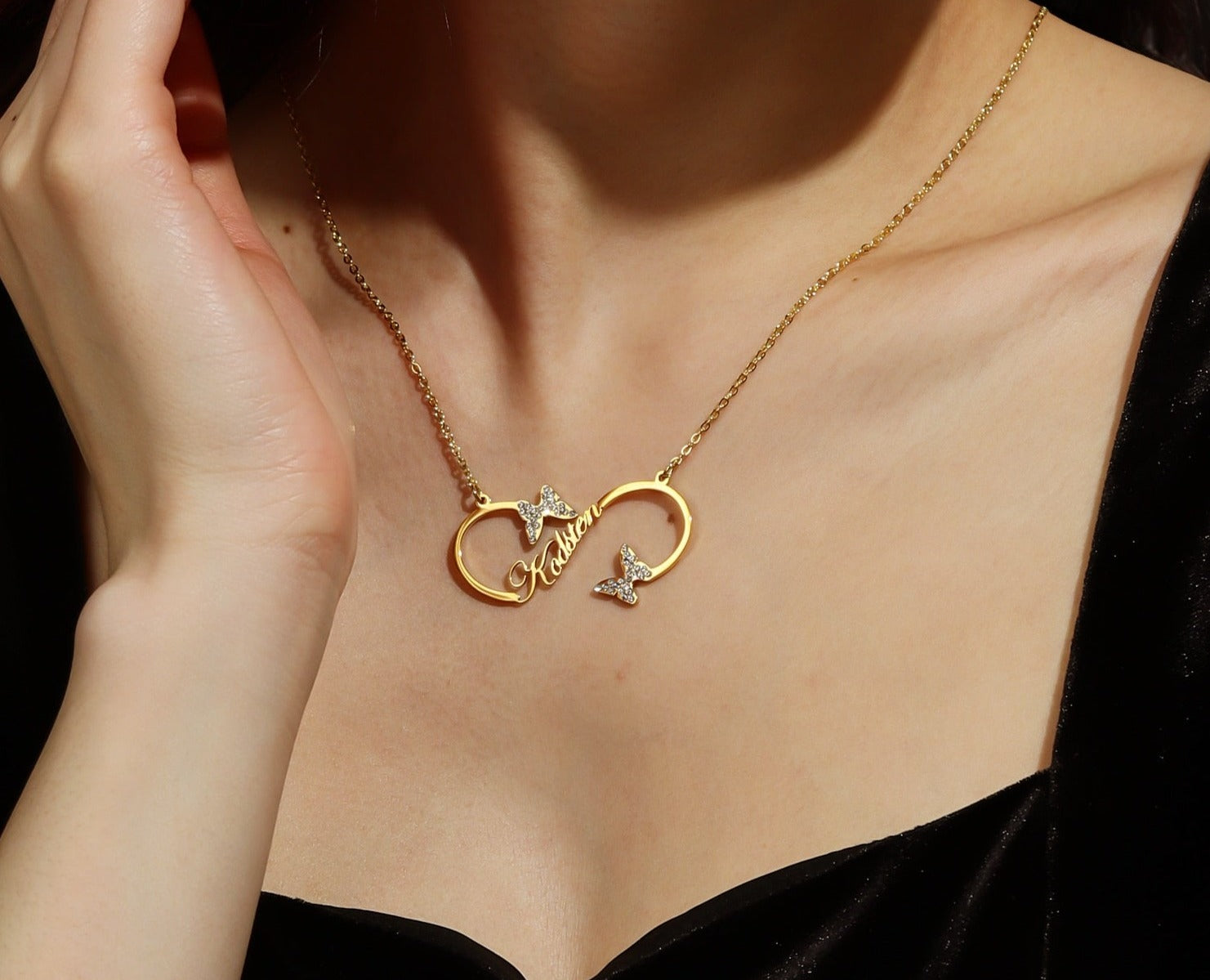 Personalized Double Iced Butterfly Necklace