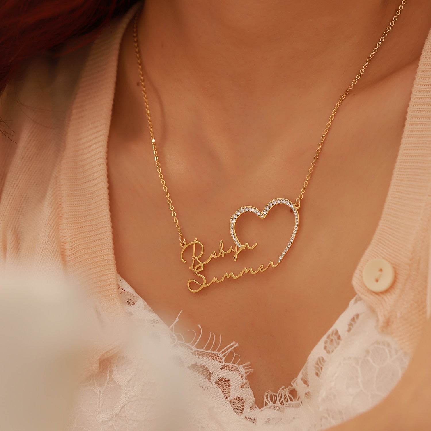 Personalized Double Name Iced Heart Necklace