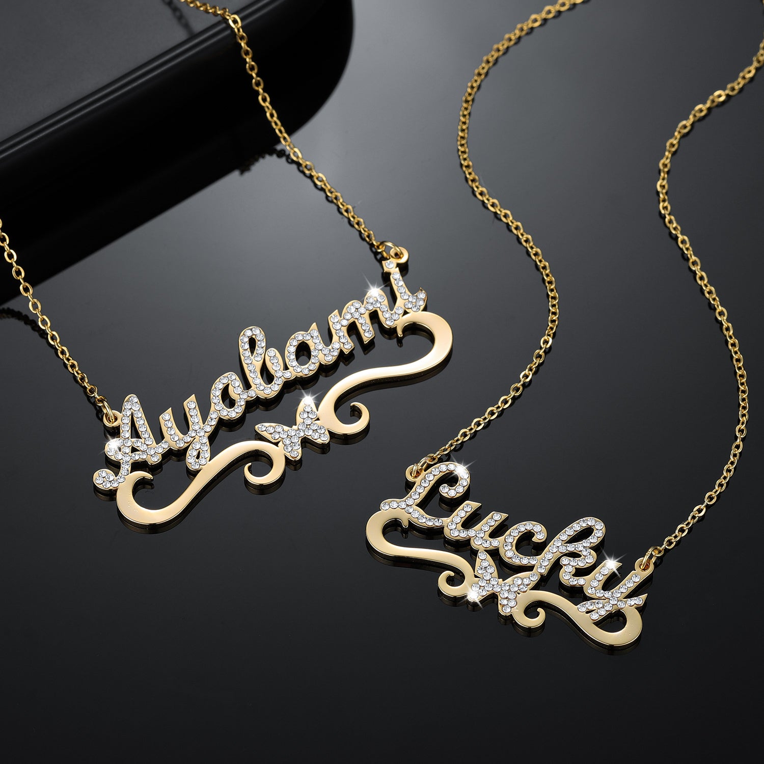 Personalized Iced Crown Butterfly Necklace