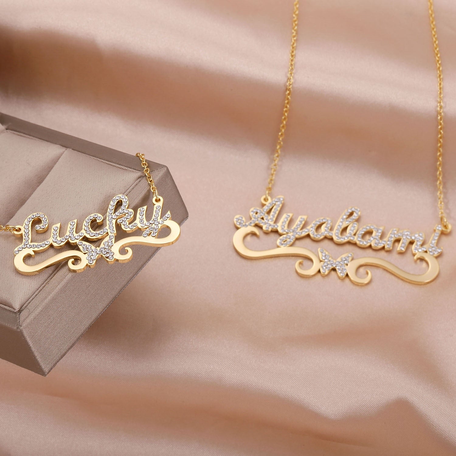 Personalized Iced Crown Butterfly Necklace