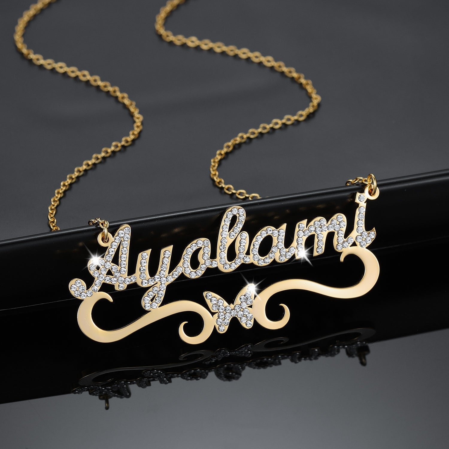 Personalized Iced Crown Butterfly Necklace
