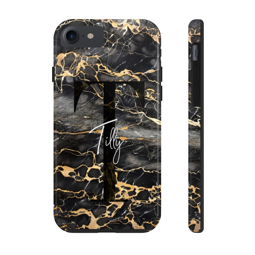 Personalized Black With Rose Gold Cracks Phone Case