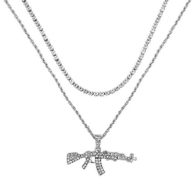 AK47 Gun Tennis and Long Chain Pendant Necklace - Limitless Jewellery
