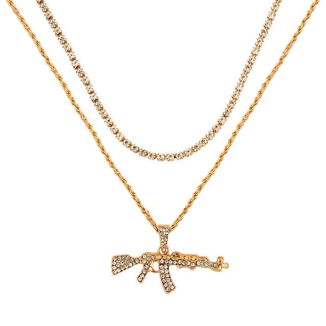 AK47 Gun Tennis and Long Chain Pendant Necklace - Limitless Jewellery