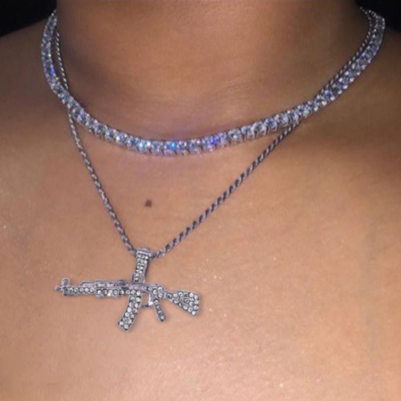 AK47 Gun Tennis and Long Chain Pendant Necklace - Limitless Jewellery