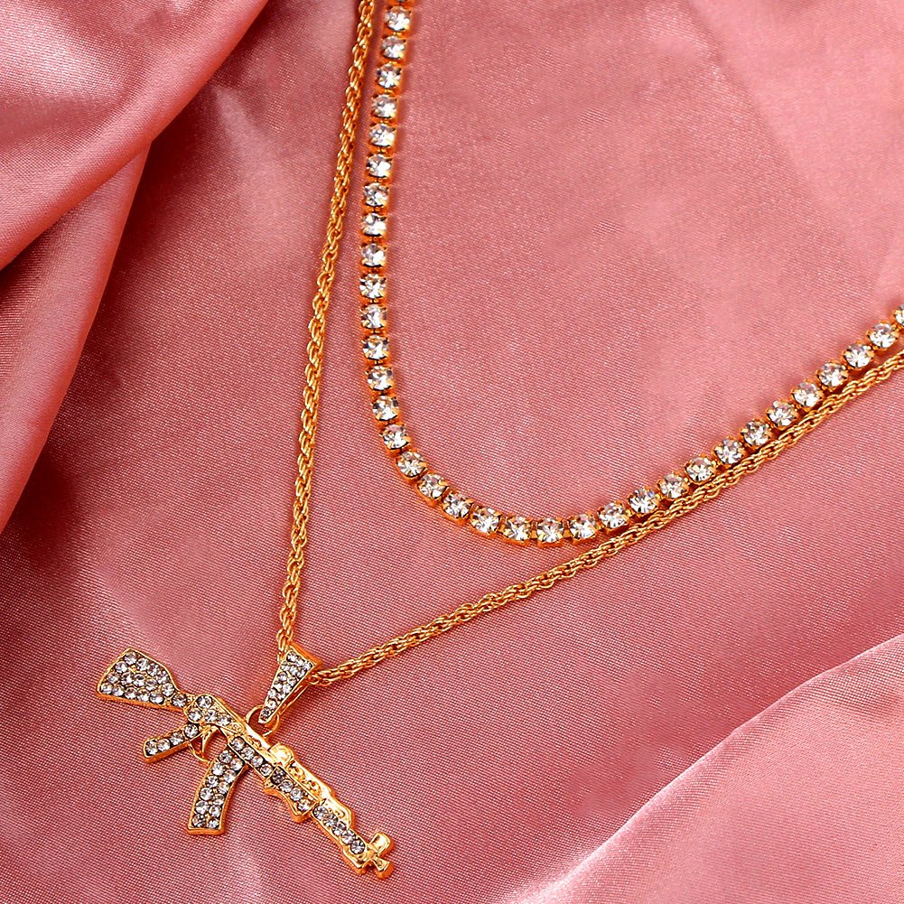 AK47 Gun Tennis and Long Chain Pendant Necklace - Limitless Jewellery