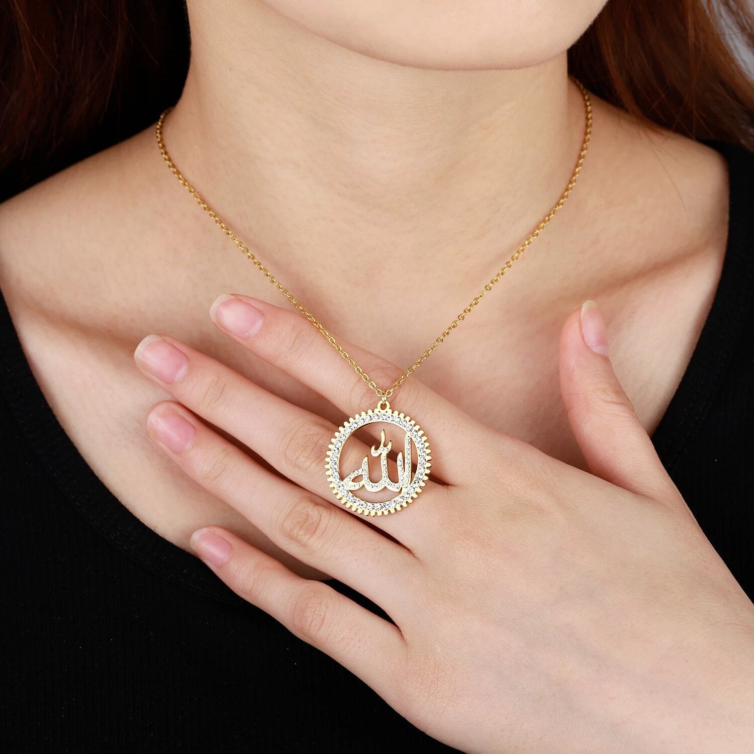 Allah Round Iced Out Stainless Steel Pendant Necklace - Limitless Jewellery