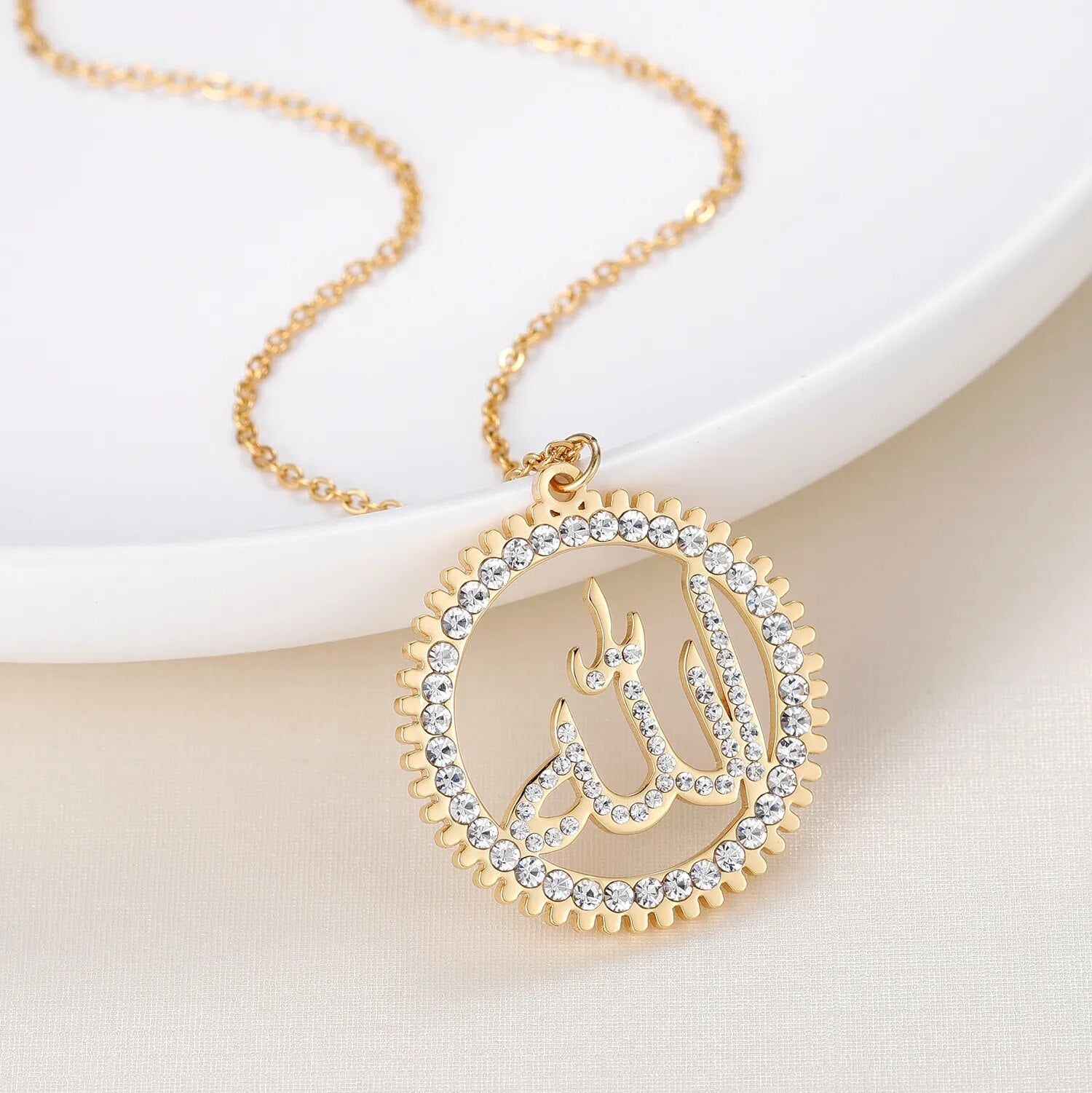 Allah Round Iced Out Stainless Steel Pendant Necklace - Limitless Jewellery