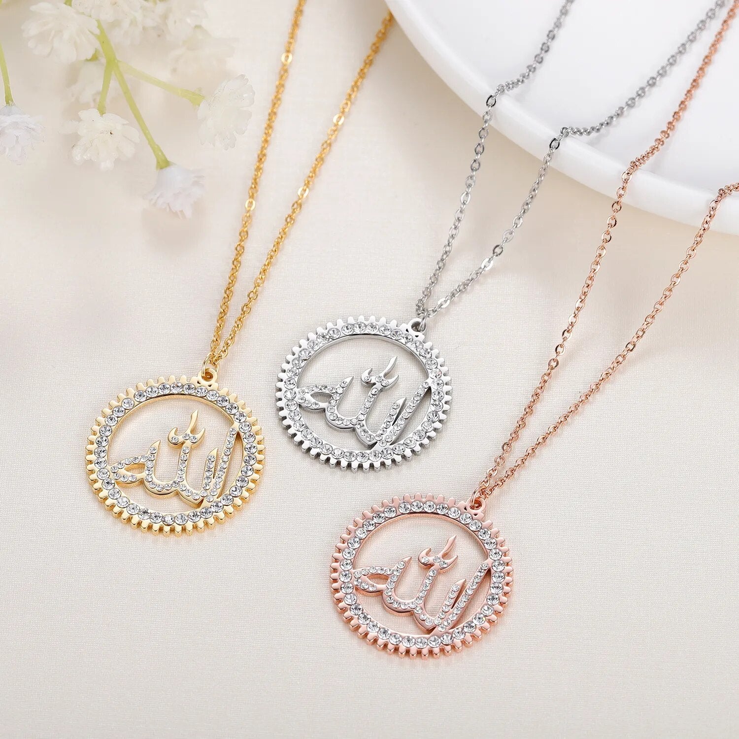 Allah Round Iced Out Stainless Steel Pendant Necklace - Limitless Jewellery