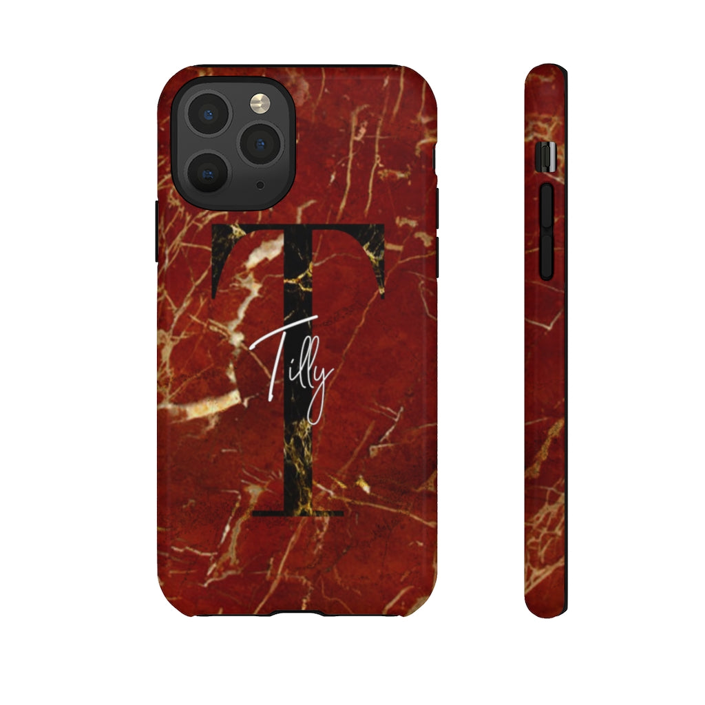 Red With Rose Gold Cracks Initial And Full Name