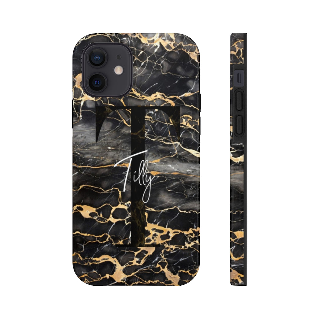 Personalized Black With Rose Gold Cracks Phone Case