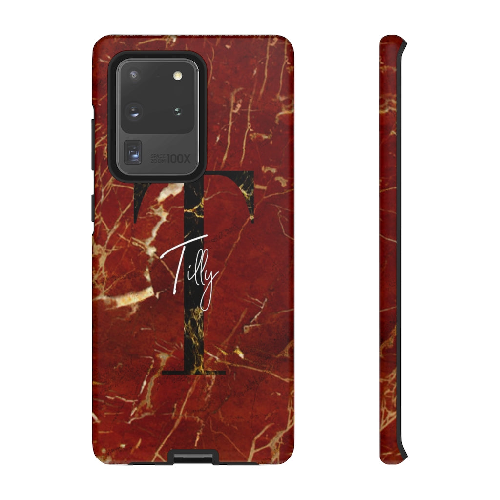 Red With Rose Gold Cracks Initial And Full Name