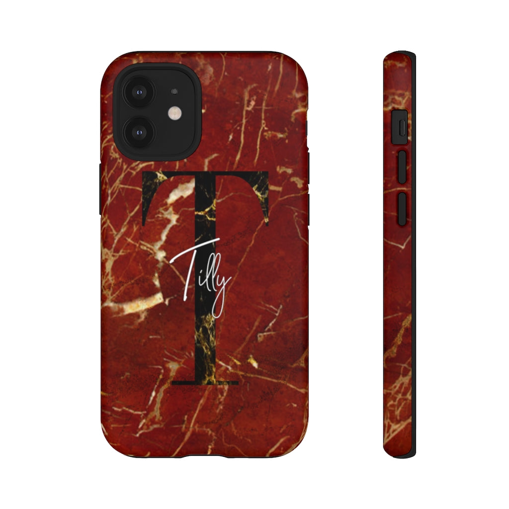 Red With Rose Gold Cracks Initial And Full Name