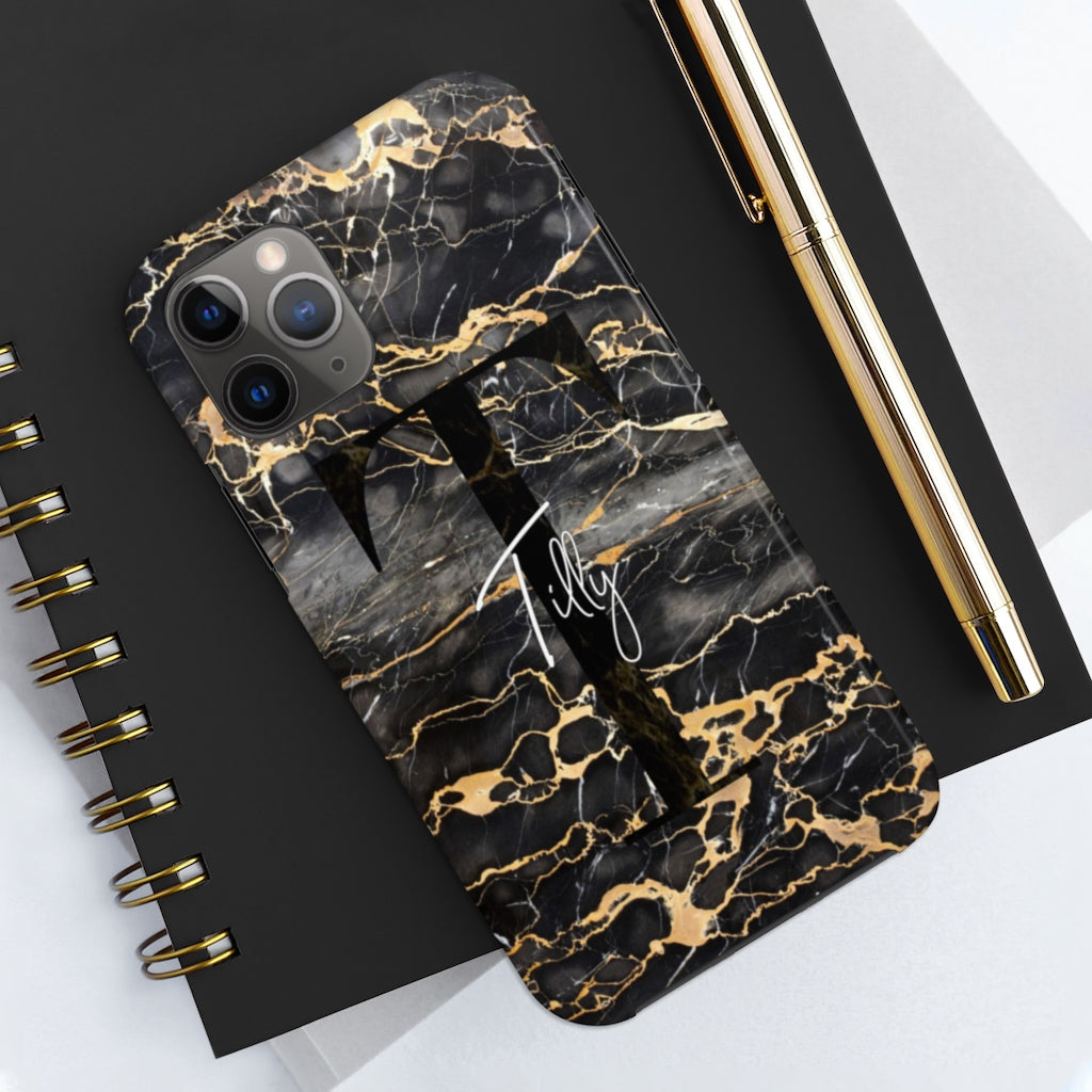 Personalized Black With Rose Gold Cracks Phone Case