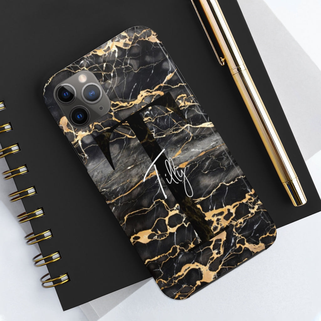 Personalized Black With Rose Gold Cracks Phone Case