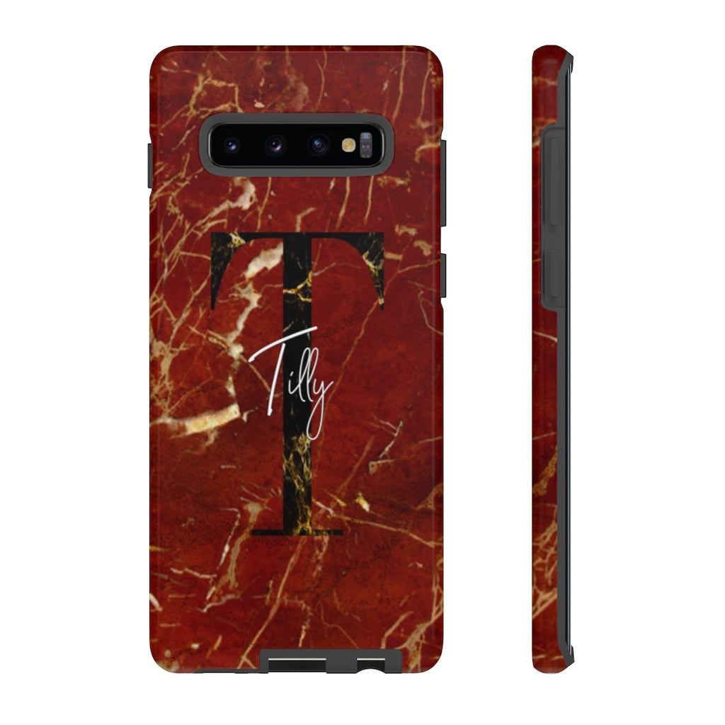 Red With Rose Gold Cracks Initial And Full Name