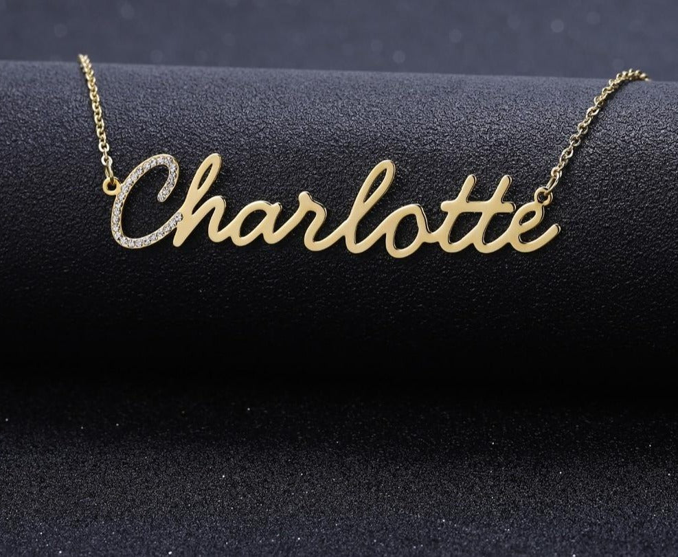Personalized First Letter Cursive Iced Necklace