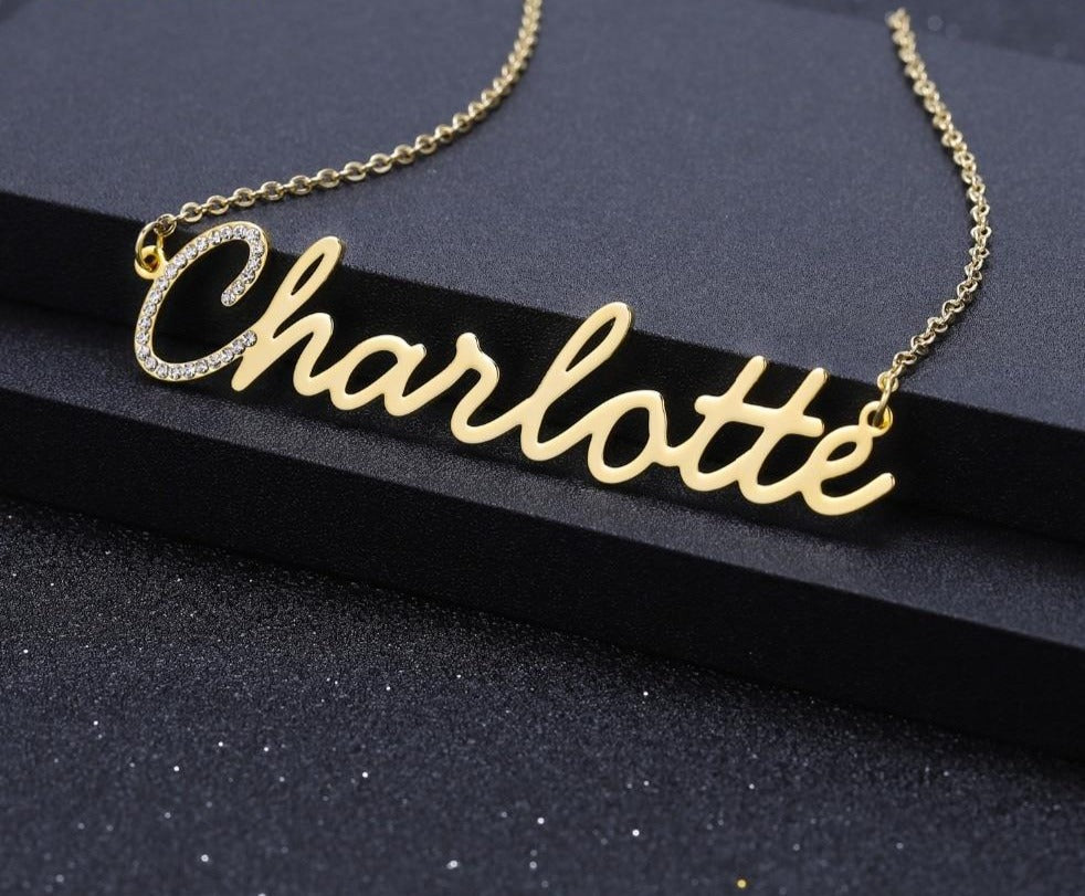 Personalized First Letter Cursive Iced Necklace