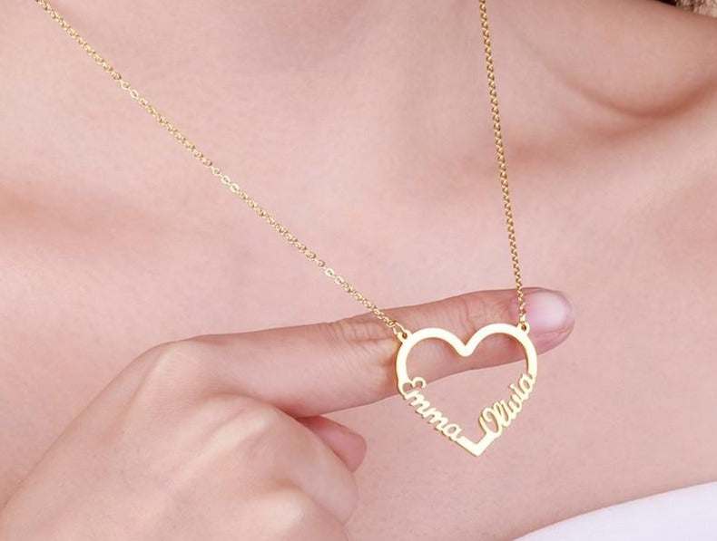 Personalized Double Name Heart Necklace - Limitless Jewellery