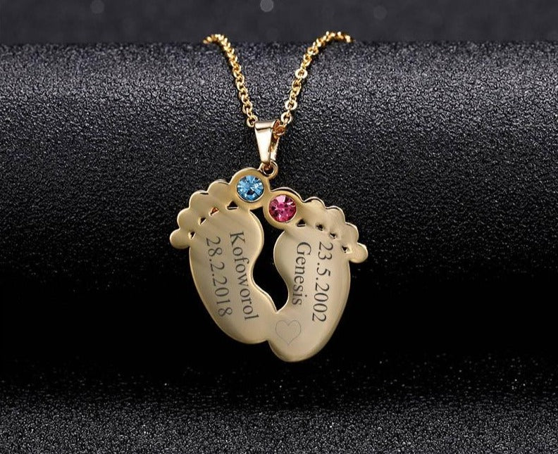 Personalized Birthstone Baby Feet Necklace