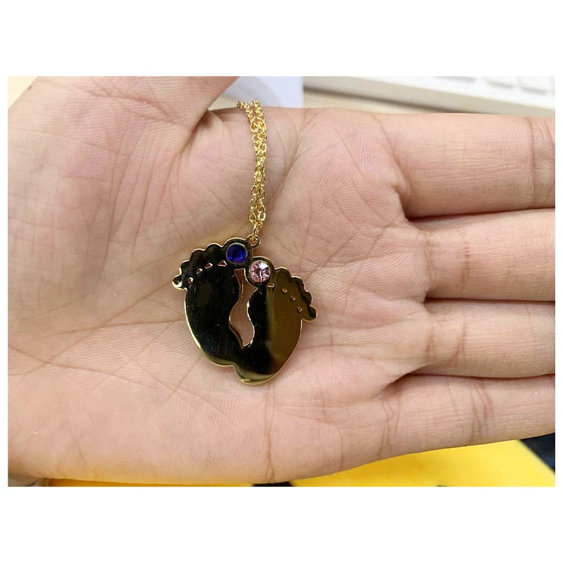 Personalized Birthstone Baby Feet Necklace