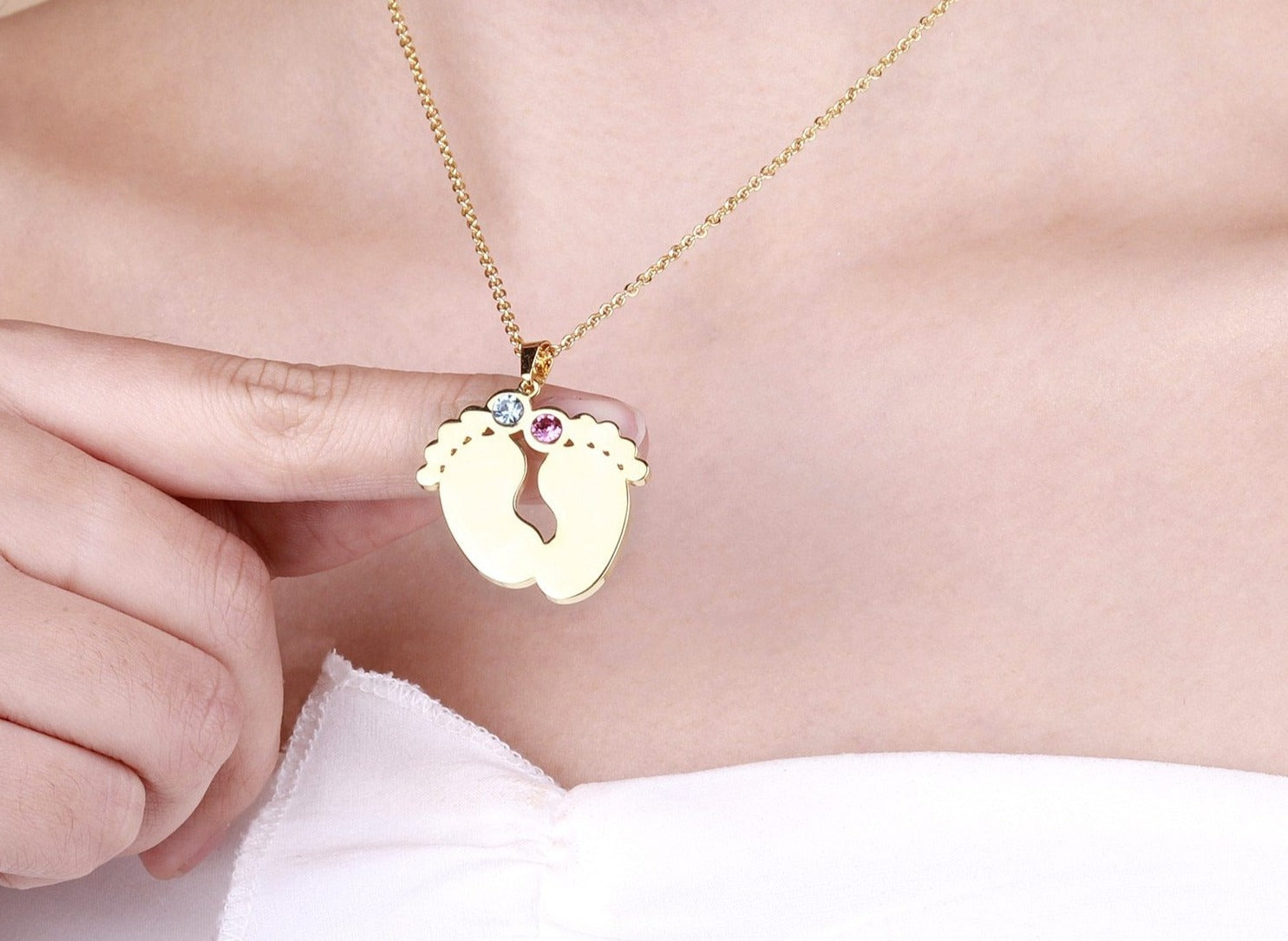 Personalized Birthstone Baby Feet Necklace
