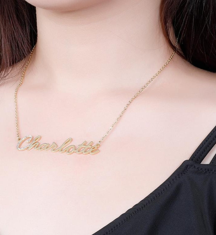 Personalized First Letter Cursive Iced Necklace