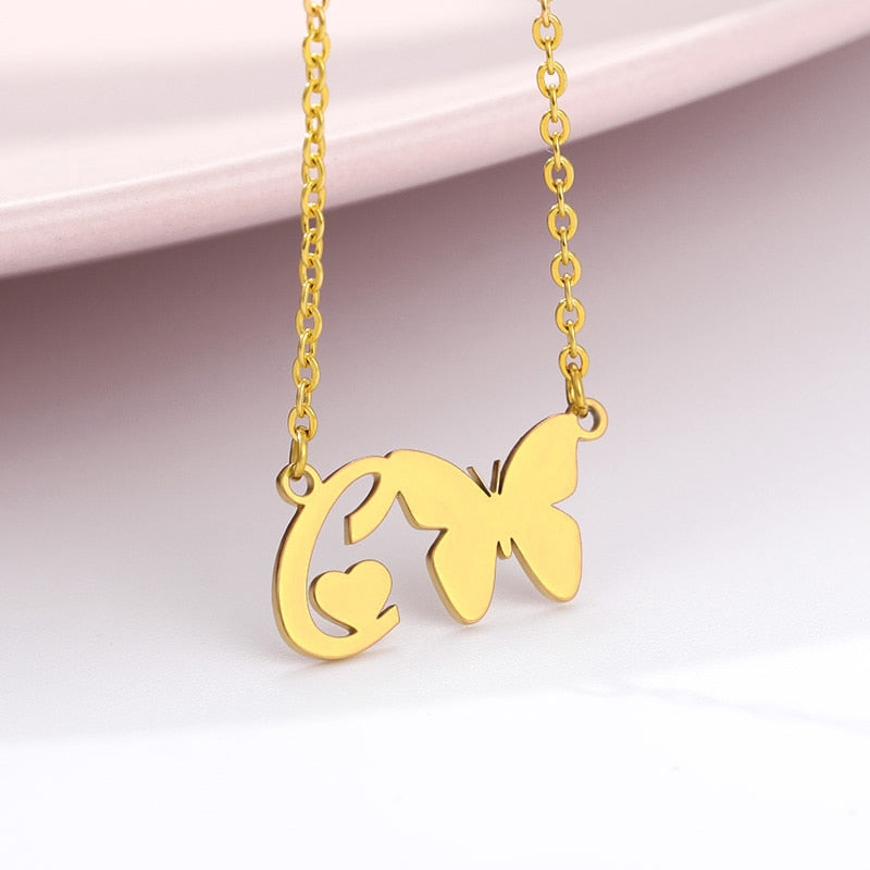 Butterfly A-Z Initial Necklace - Limitless Jewellery