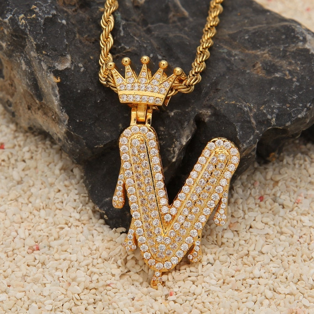 Drip Initial Crown Necklace