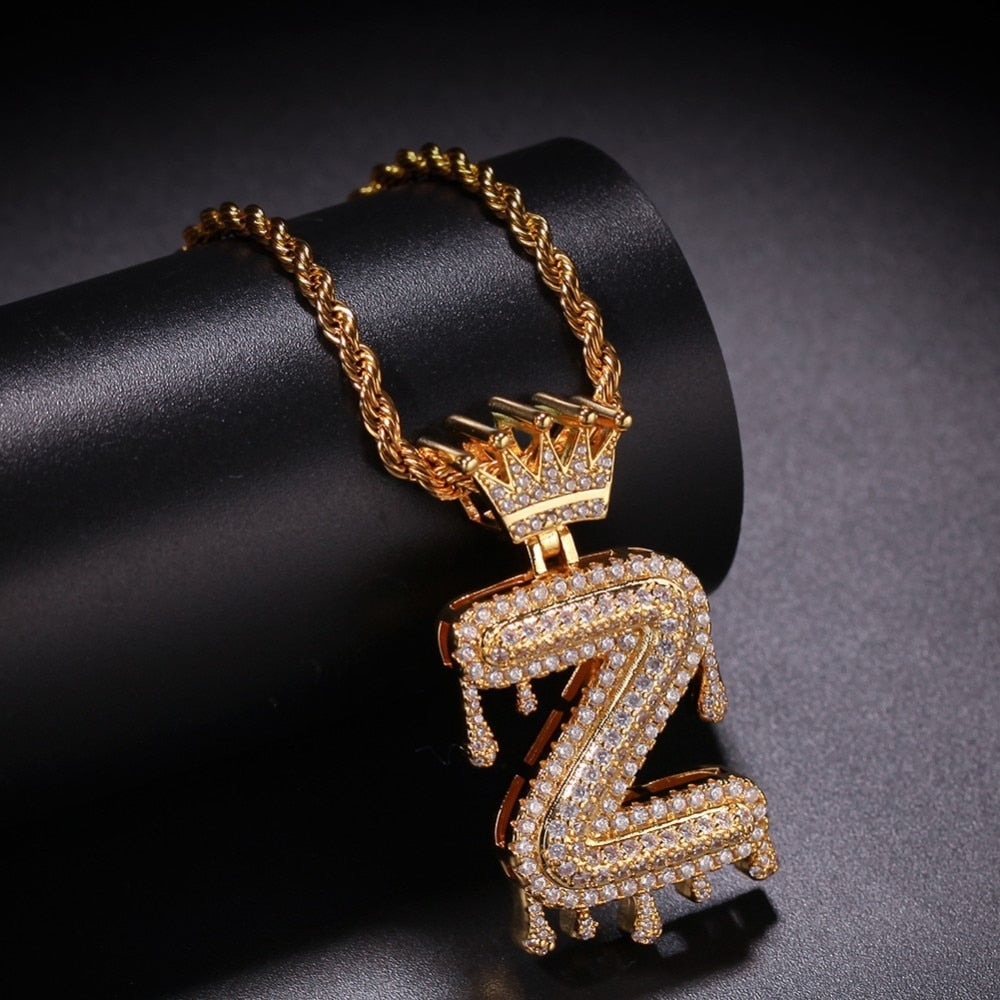 Drip Initial Crown Necklace
