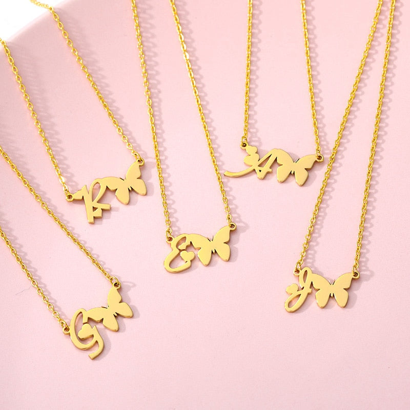 Butterfly A-Z Initial Necklace - Limitless Jewellery