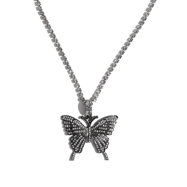 Butterfly Pendant Tennis Chain Necklace