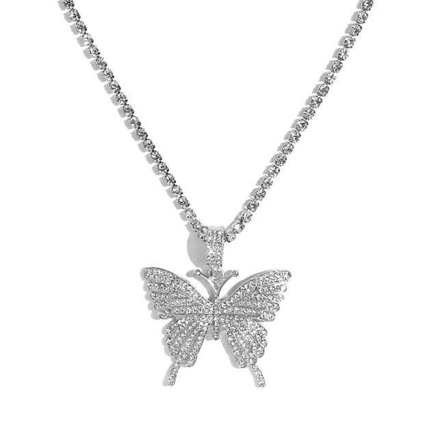 Butterfly Pendant Tennis Chain Necklace