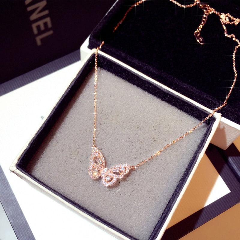 Iced Zirconia Butterfly Necklace